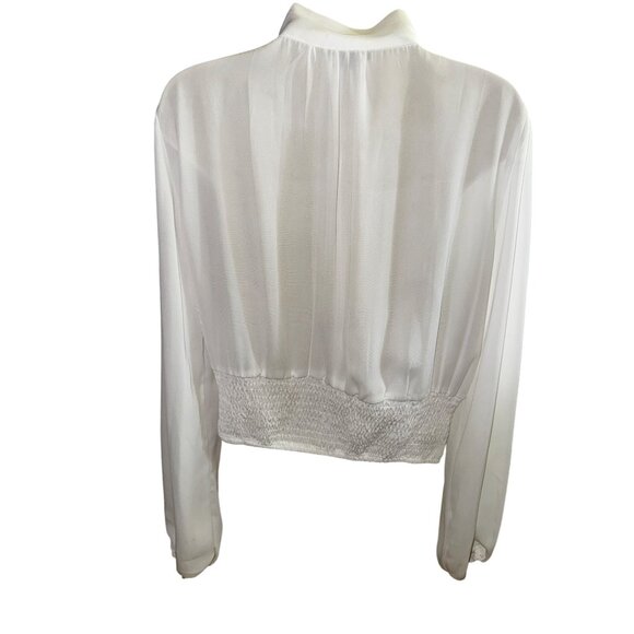 Fashion Nova White Long Sleeve Tie‎ Neck Blouse XL Zipper Waist Sexy Secretary - Picture 2 of 8